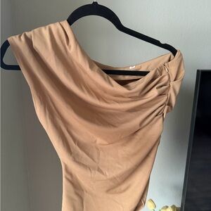 Elegant Tan One-Shoulder Top